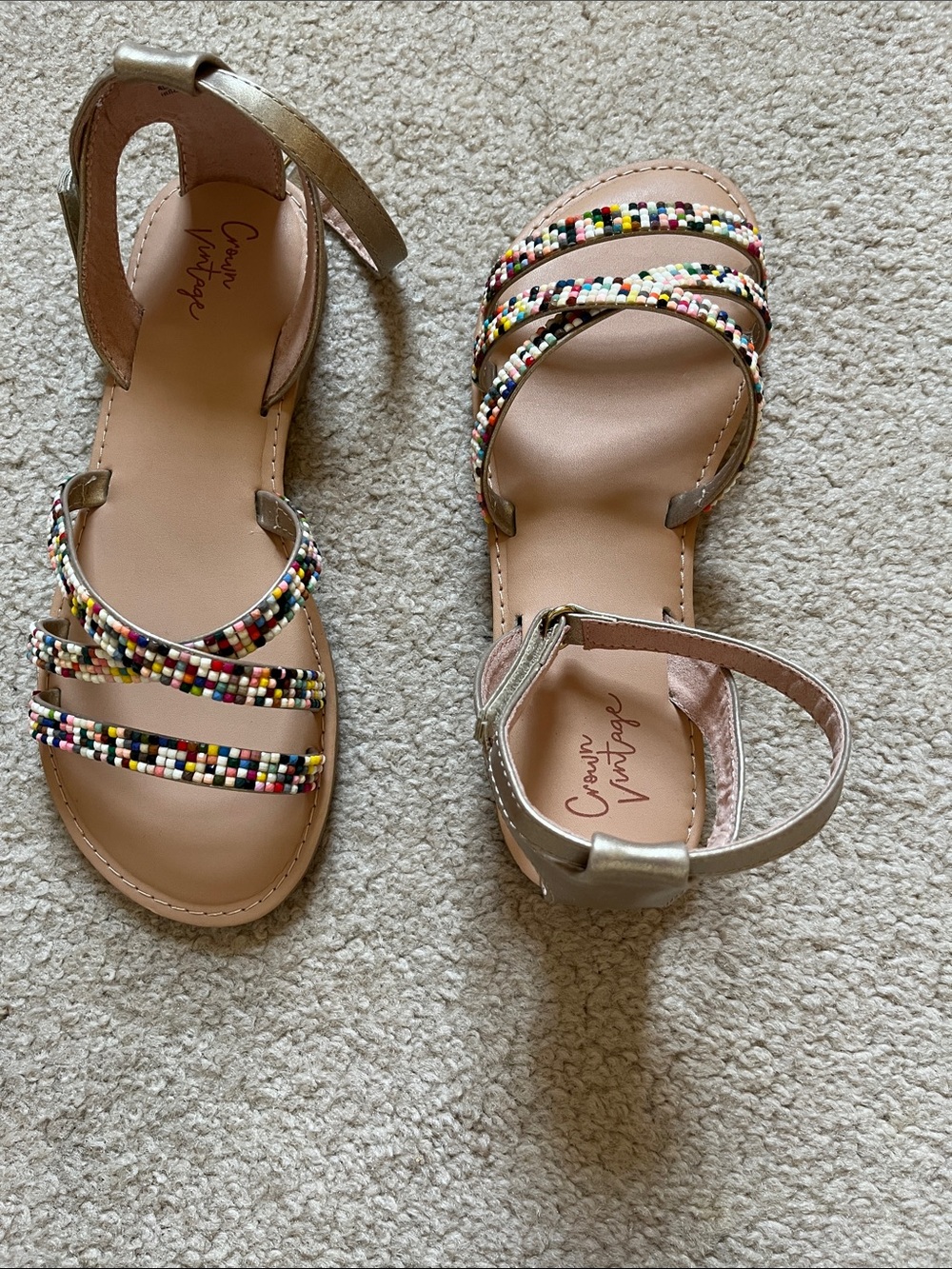 Crown Vintage Women's Multicolor Beaded Sandals with Metallic Gold Ankle Strap